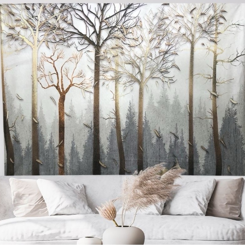 Gray and Brown Forest Tapestry Art